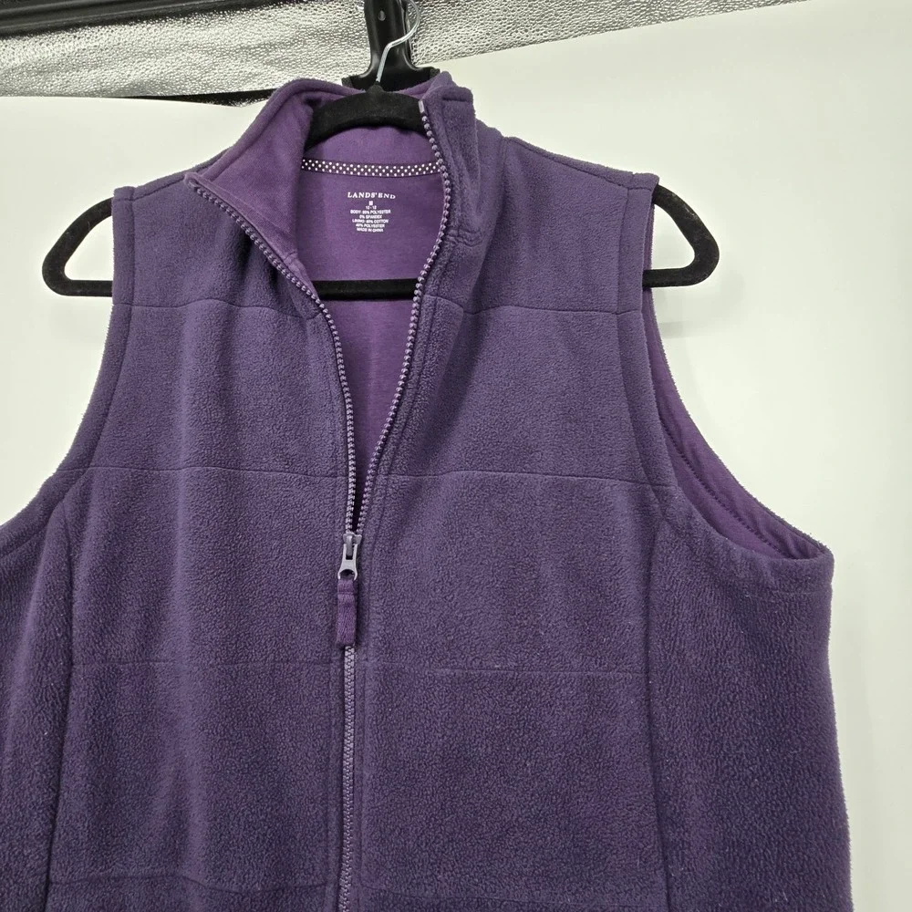 Land's End Full Zip Fleece Vest Women's MED Purple Plum Pockets‎ Outdoor Cozy